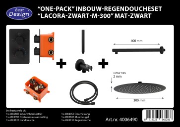 Best-design "one-pack" inbouw-regendoucheset "lacora-nero m-300" mat-zwart