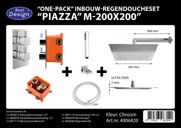 Best-design "one pack" inbouw-regendoucheset & inb.box "piazza vierkant m-200x200"