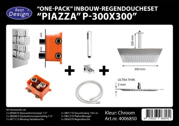 Best-design "one pack" inbouw-regendoucheset & inb.box "piazza vierkant p-300x300"