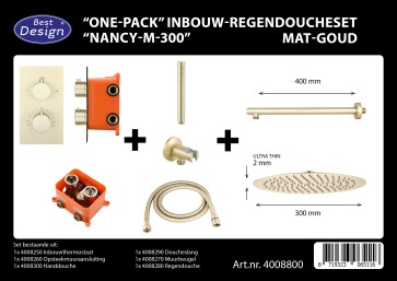 Best-design "one-pack" inbouw-regendoucheset "nancy-m-300" mat-goud