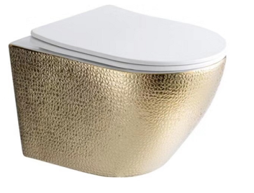Best-design "royal-gold-49-zonder-spoelrand" wandcloset blinde bevestiging incl. zitting glans-wit / goud