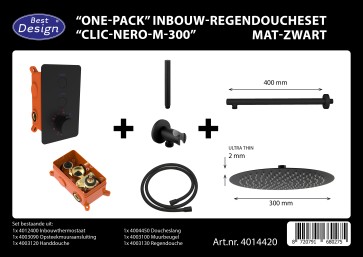 Best-design "one-pack" inbouw-regendoucheset "clic-nero-m-300" mat-zwart