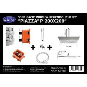 Best-design "one pack" inbouw-regendoucheset & inb.box "piazza vierkant p-200x200"