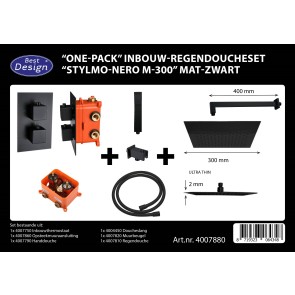 Best-design "one-pack" inbouw-regendoucheset "stylmo-nero m-300" mat-zwart