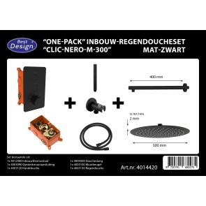 Best-design "one-pack" inbouw-regendoucheset "clic-nero-m-300"