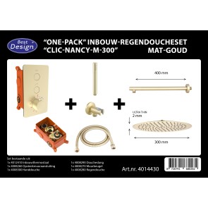 Best-design "one-pack" inbouw-regendoucheset "clic-nancy-m-300" mat-goud